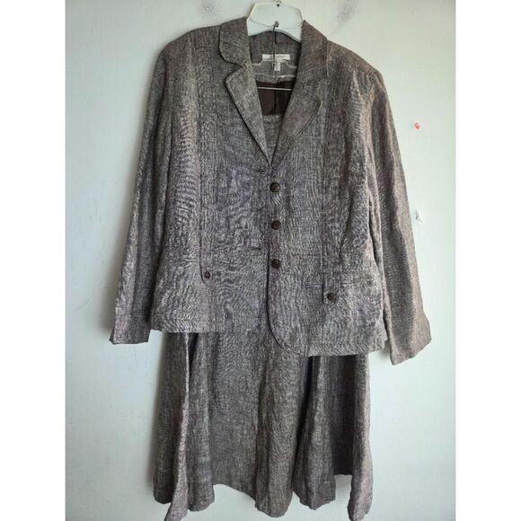 JM Collection Women Grey/Taupe 100% Linen Blazer/A-Line Skirt Suit size 12 - Picture 1 of 8